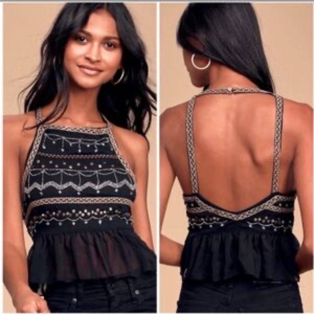 NWOT Free People Camille Beaded Embroidered Crop Top XS